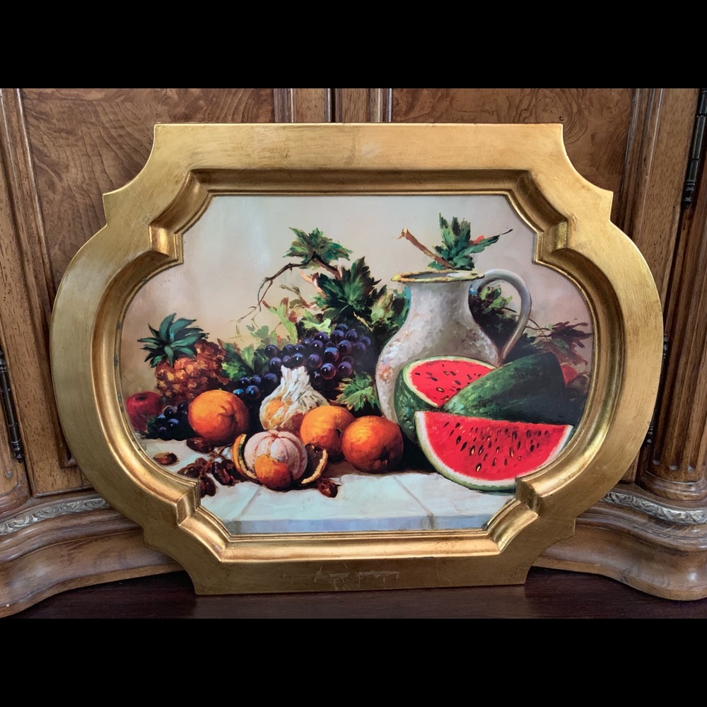 Gorgeous Italian Made Tray. Colorful Fruits. Gold